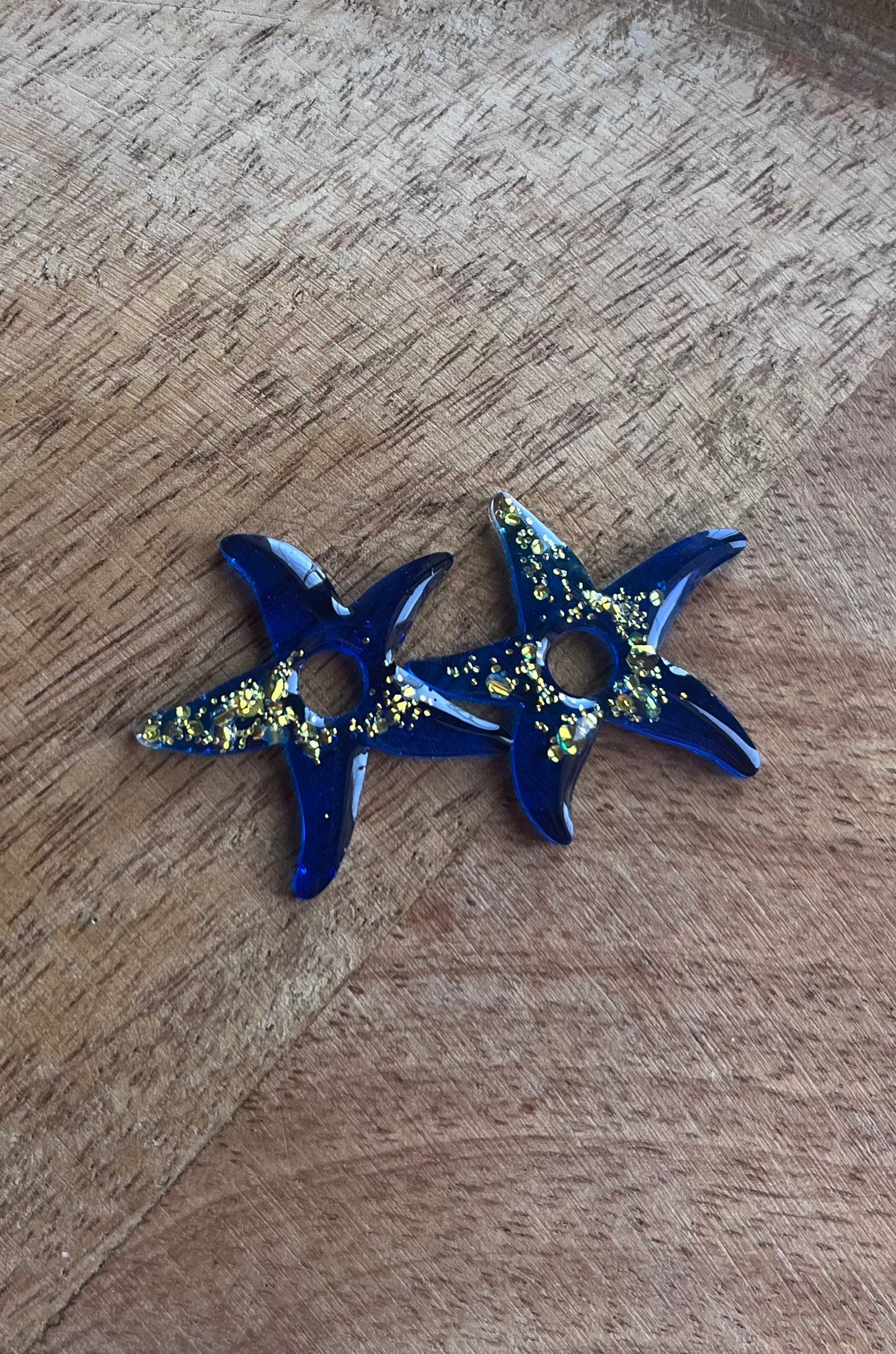 Pampilles " Etoile de mer " bleu saphir et paillettes