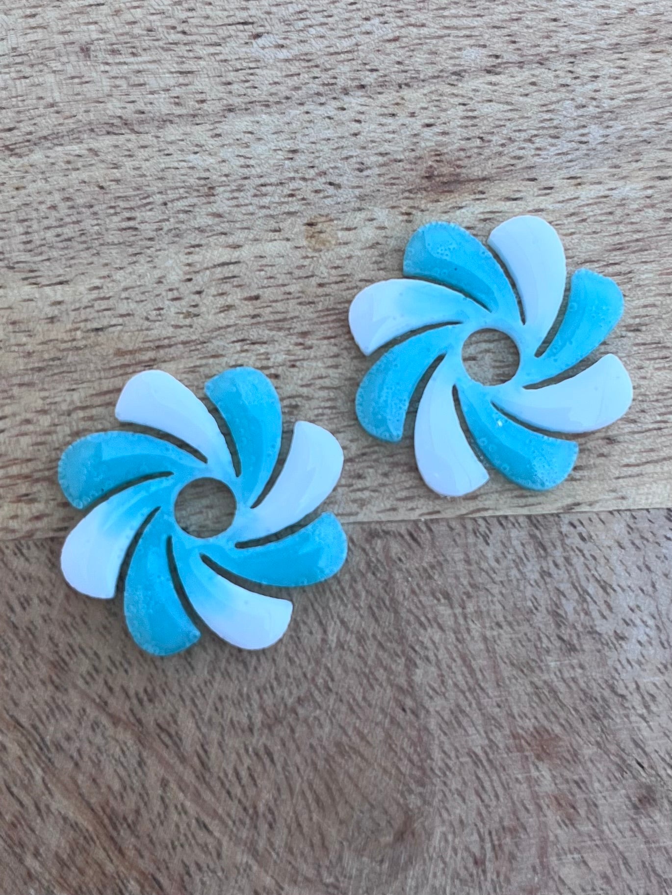 Pampilles " CANDY " turquoise et blanc