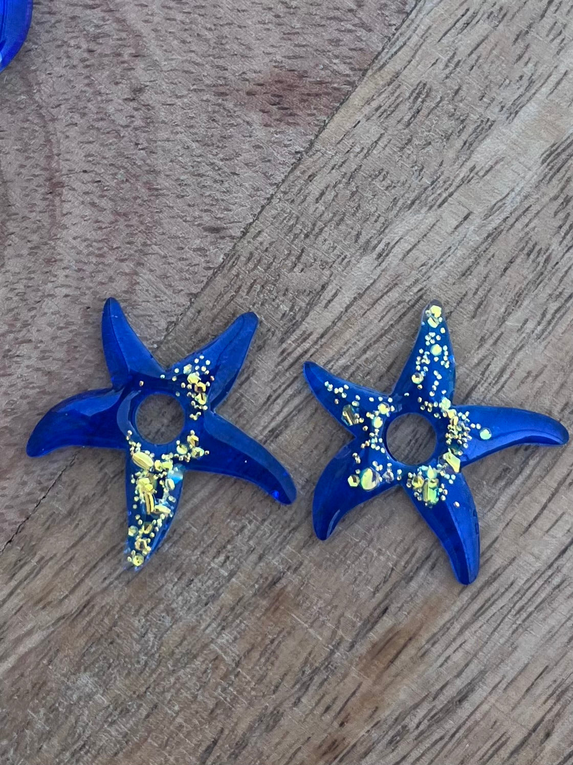 Pampilles " Etoile de mer " bleu saphir et paillettes