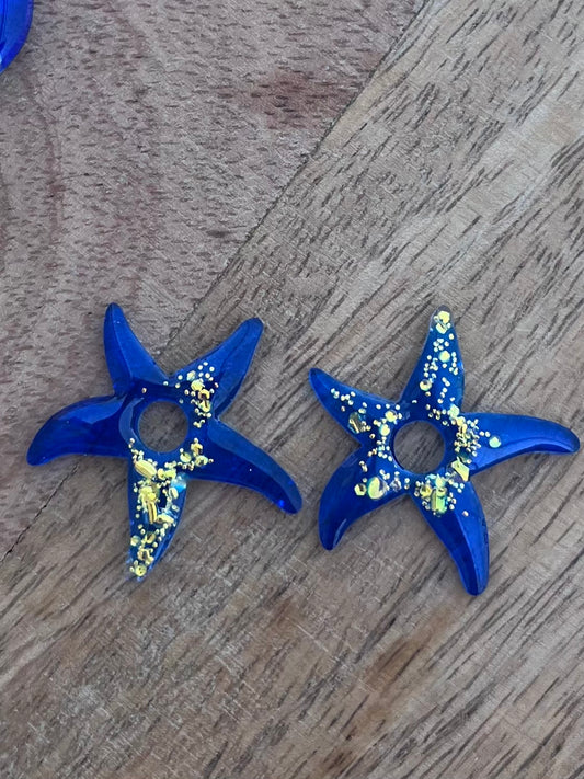 Pampilles " Etoile de mer " bleu saphir et paillettes