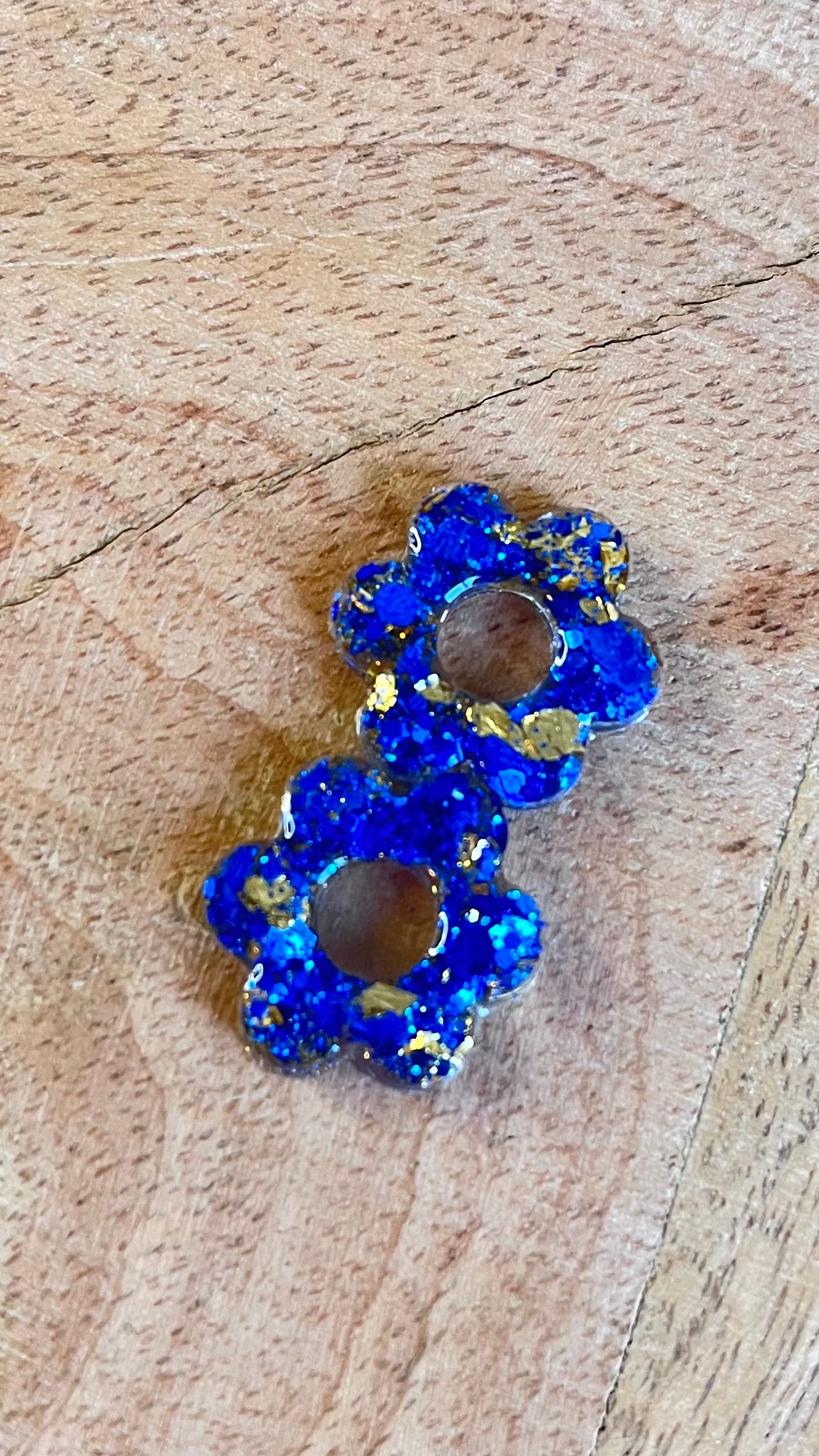 Pampilles " LOTUS " bleu saphir or paillettes