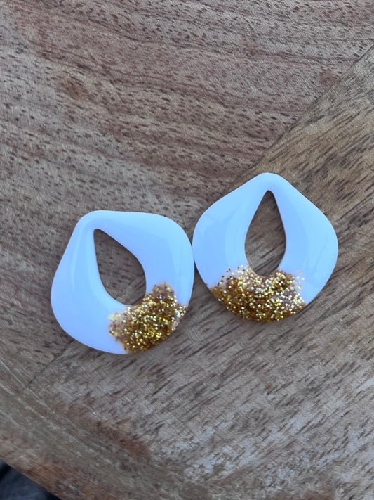 Pampilles " MAYA " blanc et paillettes or