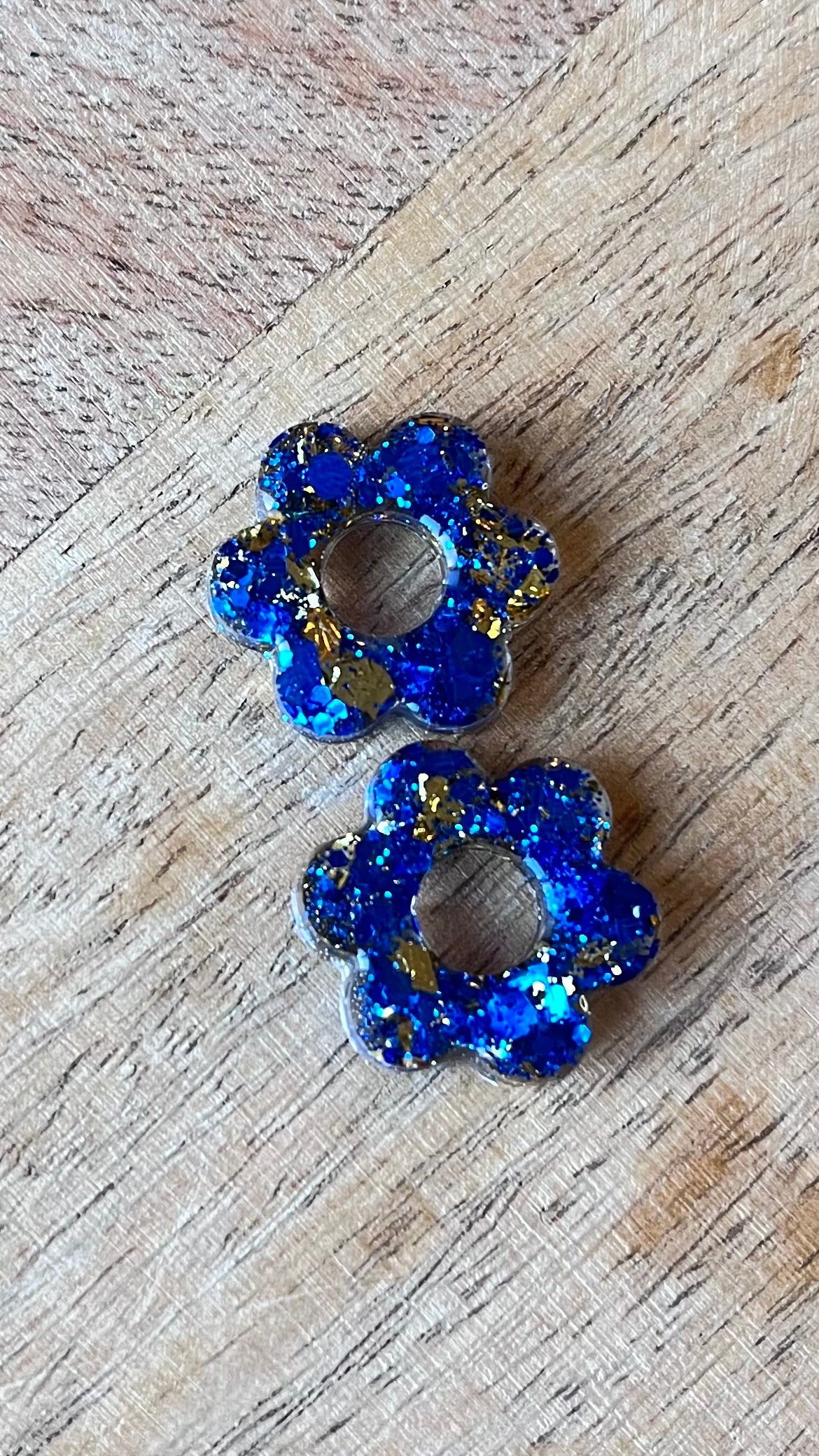 Pampilles " LOTUS " bleu saphir or paillettes